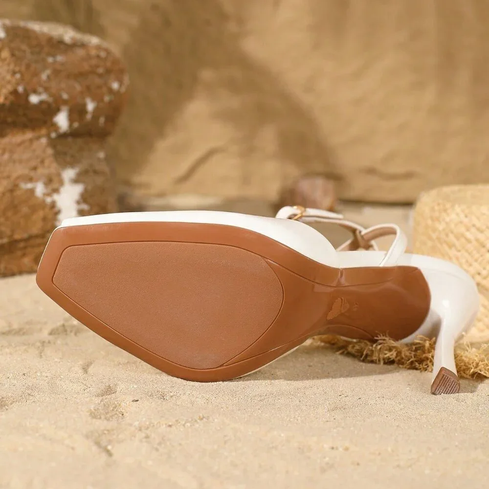 White Elegant Women's Strap Sandals with Open Toe and Thin Heels